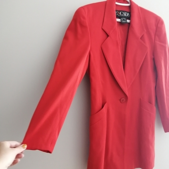Vintage Escada '80s Margaretha Ley Wool Longline Single Breasted Red Blazer 34 4 - Picture 5 of 17